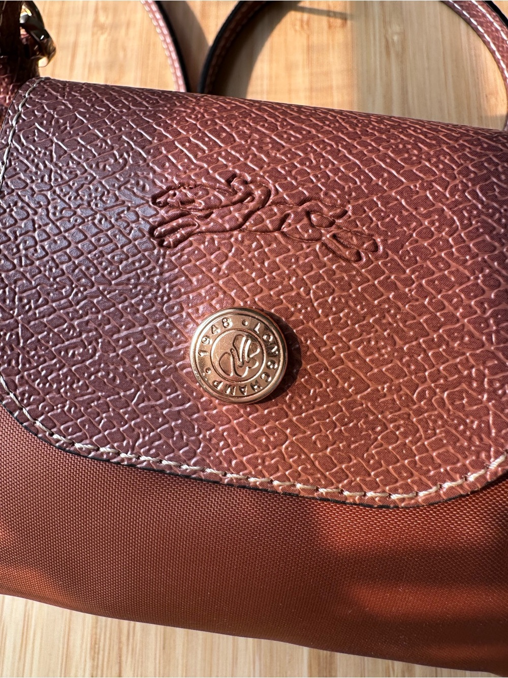 Longchamp original le pliage mini cognac brown color with strap - Picture 4 of 10